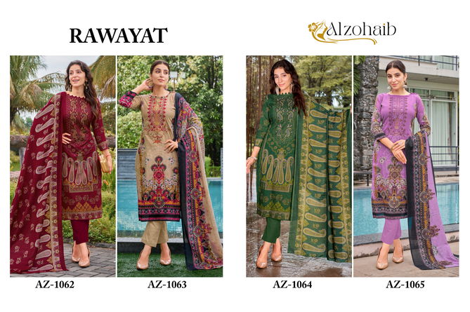 Alzohaib Rawayat Printed Embroidery Cotton Pakistani Suits Wholesale Price In Surat
